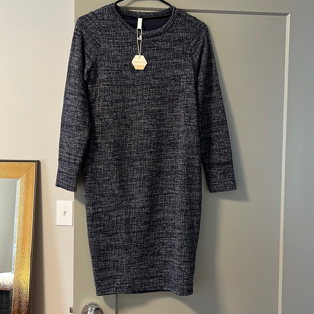 Pink Blush heathered blue sweater dress